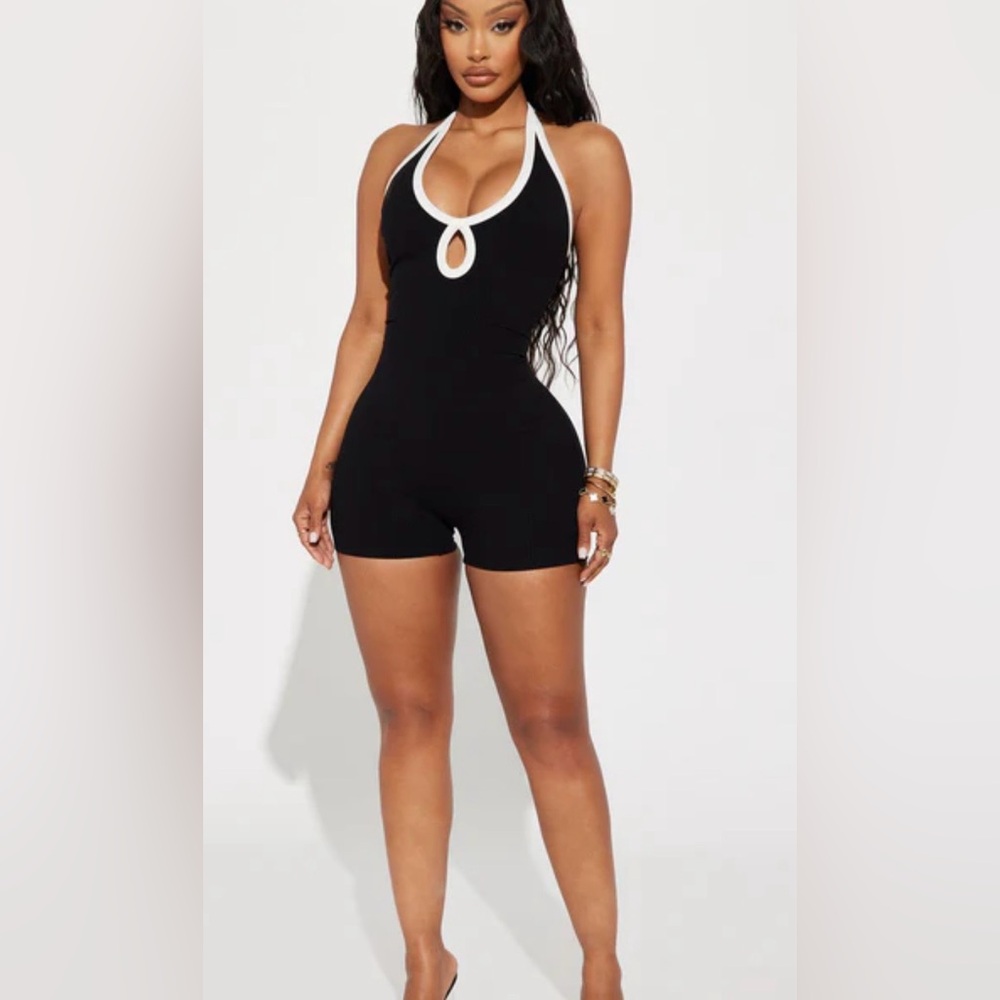 Fashion Nova Black and White Halter Jumpsuit